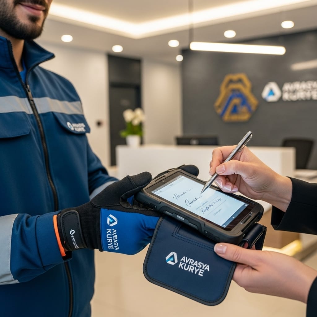 Müşteri, Avrasya Kurye’nin PDA cihazında imzalı teslim raporu oluşturuyor
