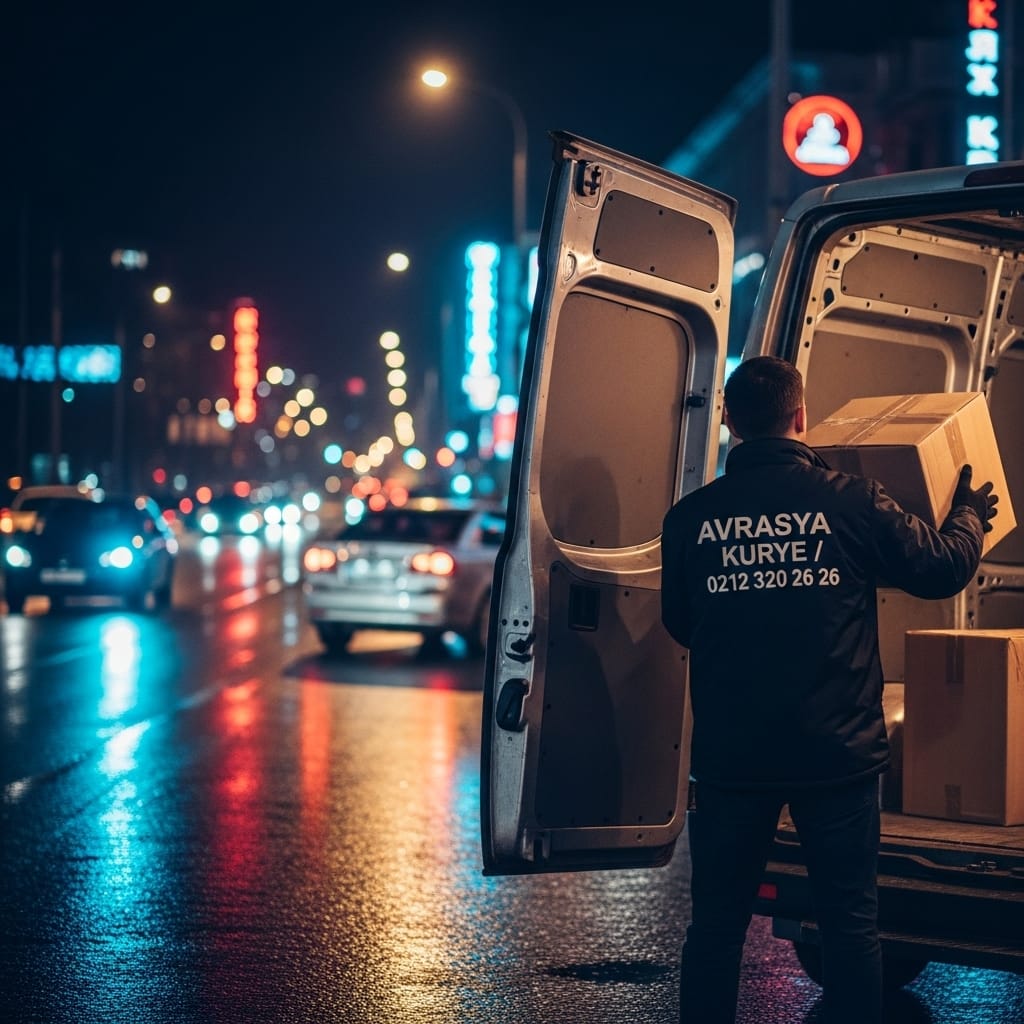 gece hacimli paket teslim eden arabalı kurye