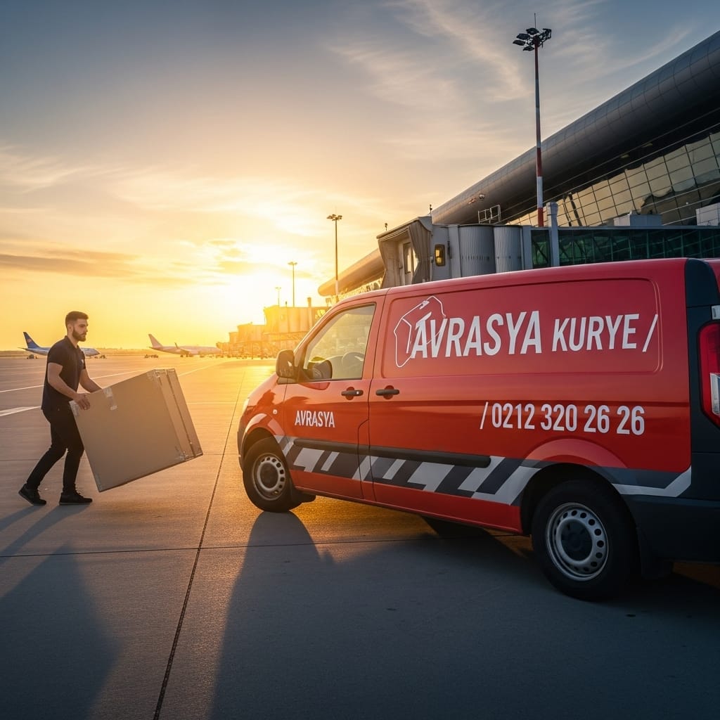 Havalimanı kargo terminalinde AVRASYA KURYE arabalı kurye